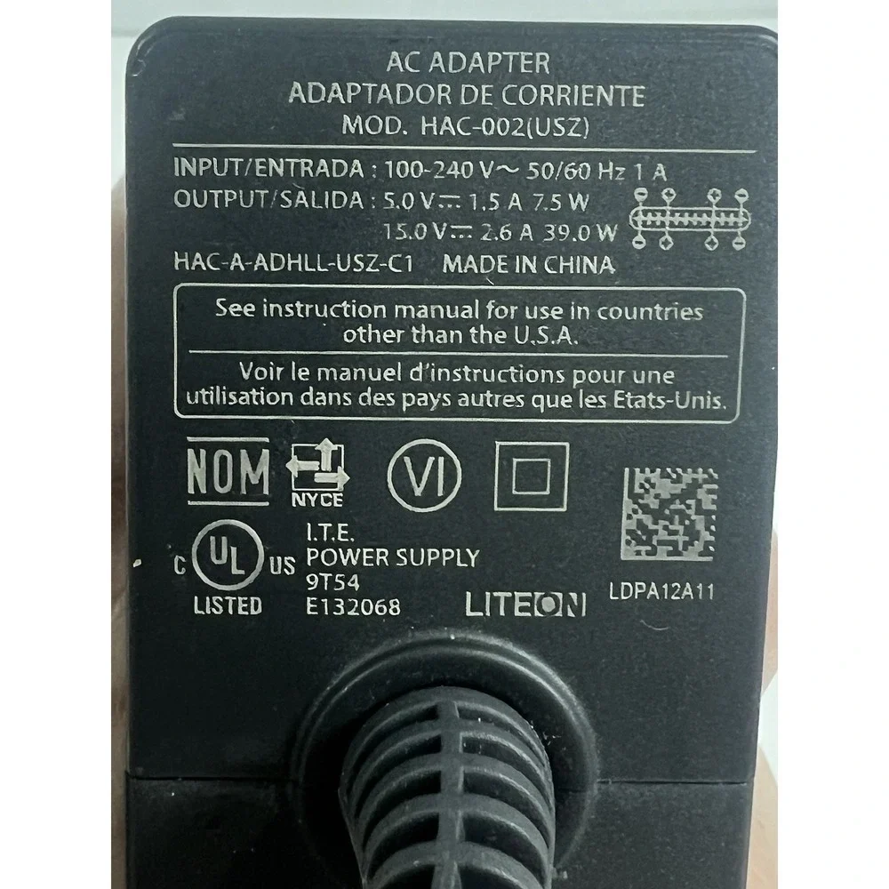 Nintendo Switch AC Adapter Power Supply Charger HAC-002 Black OEM